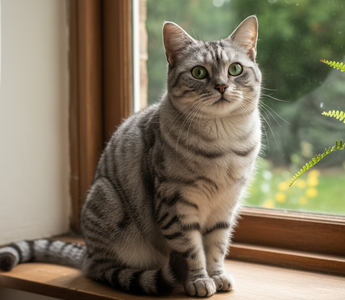 cat sits beside window