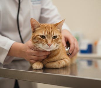 vet examing a cat